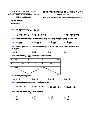 Đề thi thử THPT Quốc gia môn Toán lần 1 năm 2019 - Trường THPT chuyên Quang Trung (Có đáp án)